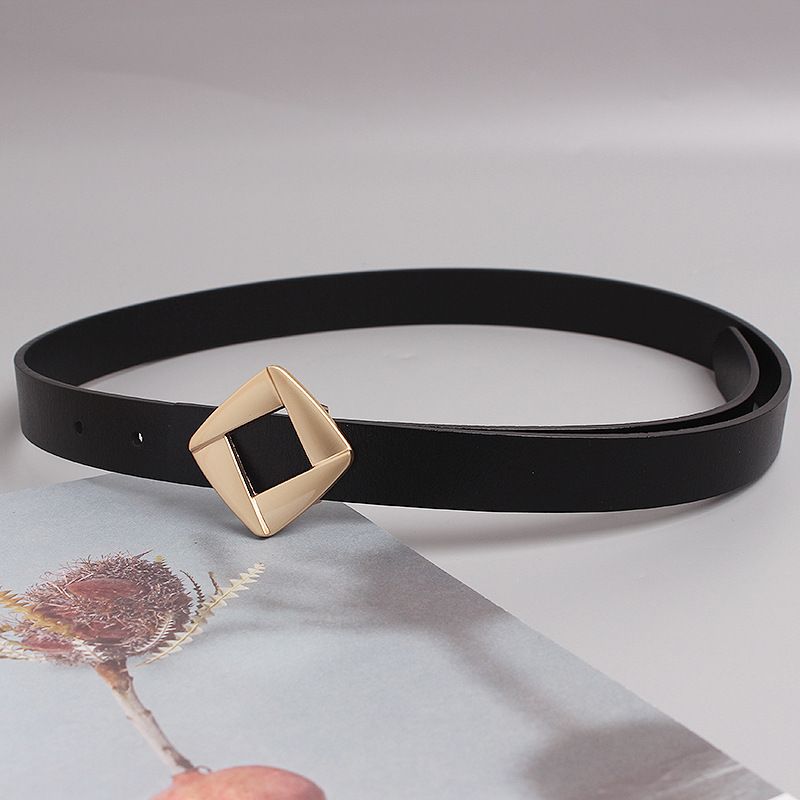 Korean style simple and versatile square buckle cowhide belt for women, decorative jeans, jacket, fashionable and casual waist belt_voghion.com