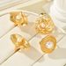 Fashionable Boho Pearl Flower Ring Set - 4PCS Stackable Geometric Statement Rings For Women, Trendy Hollow-Out Design, Ins Style Jewelry Gift_voghion.com