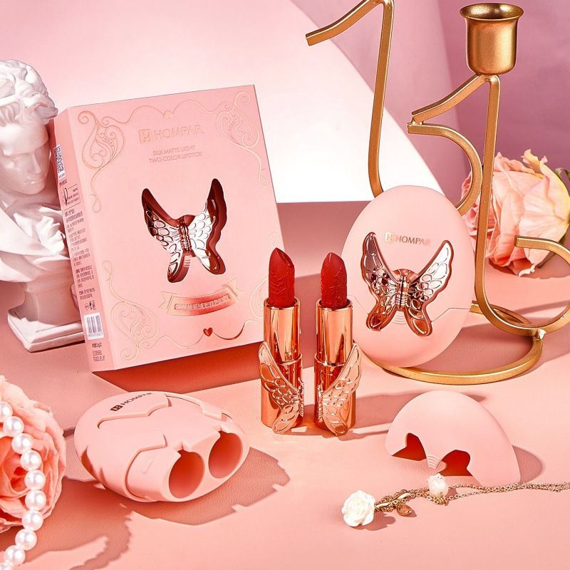Han Beier High Beauty Butterfly Dance Silk Soft Light Dvoubarevná rtěnka Matte Mist Voděodolná Snadno se nanáší_voghion.com