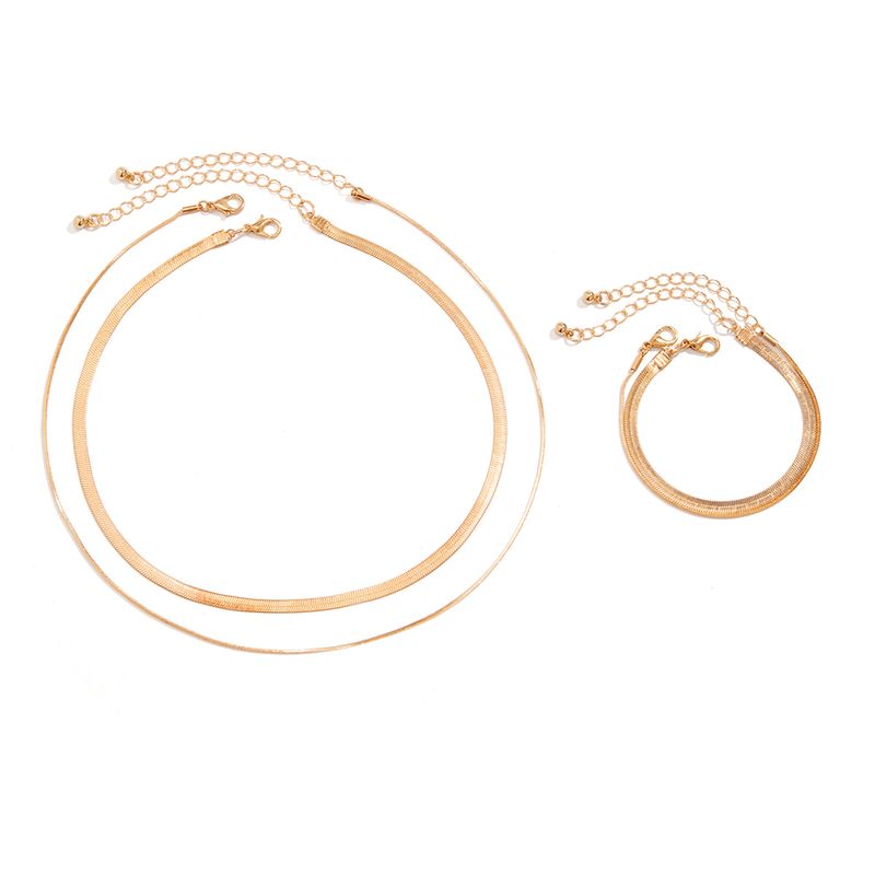 Set di braccialetti e collane con catena a serpente in metallo e osso, Europa, America, primavera 2025, semplice moda, accessori per abiti coordinati._voghion.com