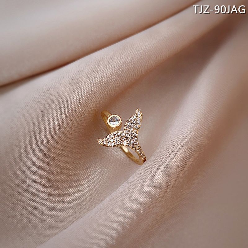 【 Électroplating en or véritable 】 Poisson exquis ouvert Index de mode féminine Fer Ins R, queue de luxe à haute lumière froide_voghion.com