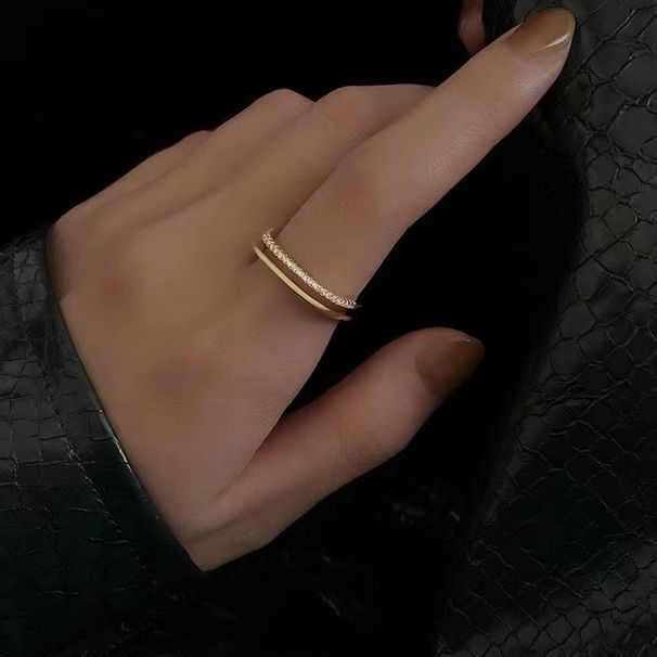 Personalized Fashion Square ring niche design light luxury zircon double ring cold wind Net red opening Ring Ring_voghion.com