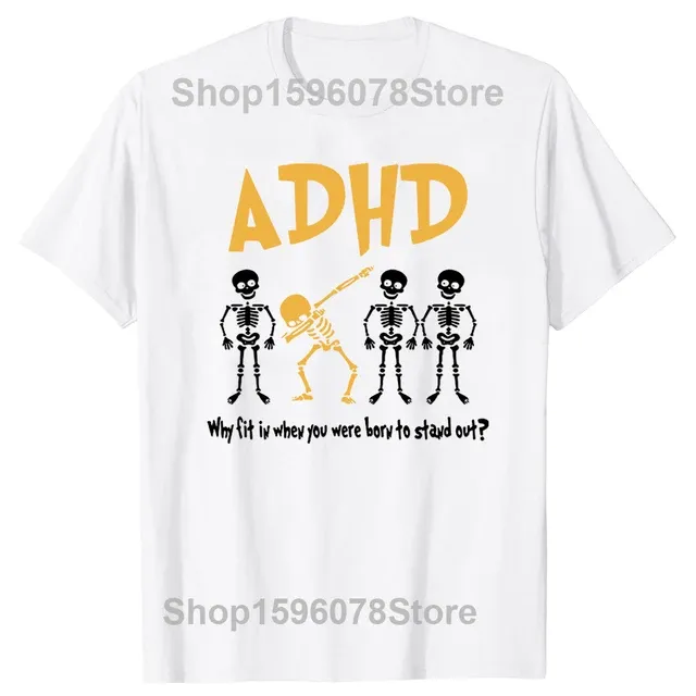 ADHD Awareness Skeleton Graafilised T-särgid Miks sobiksid sündides Topid Riietus T-särk Meeste Retro Oversized_voghion.com