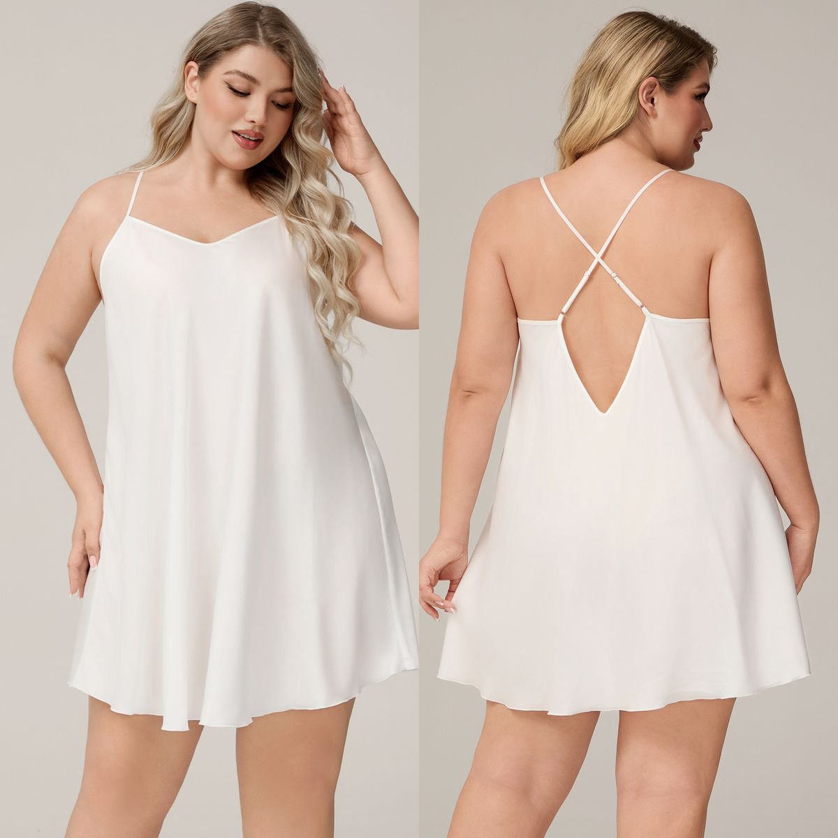 Großer Satin-Chiffon-Pyjama für Damen, kurzes Nachthemd mit Trägern, Loungewear_voghion.com