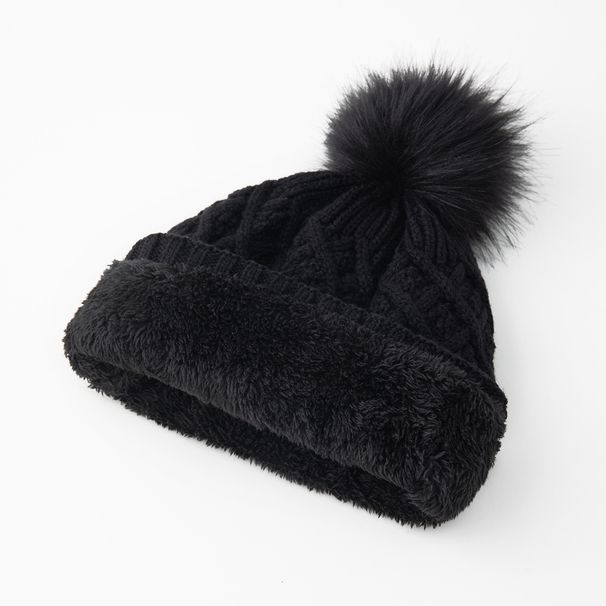 Berretto lavorato a maglia con pompon - Cappello invernale foderato in pile spesso, antivento e caldo, motivo a rombi a punto croce, berretto unisex morbido per il freddo_voghion.com