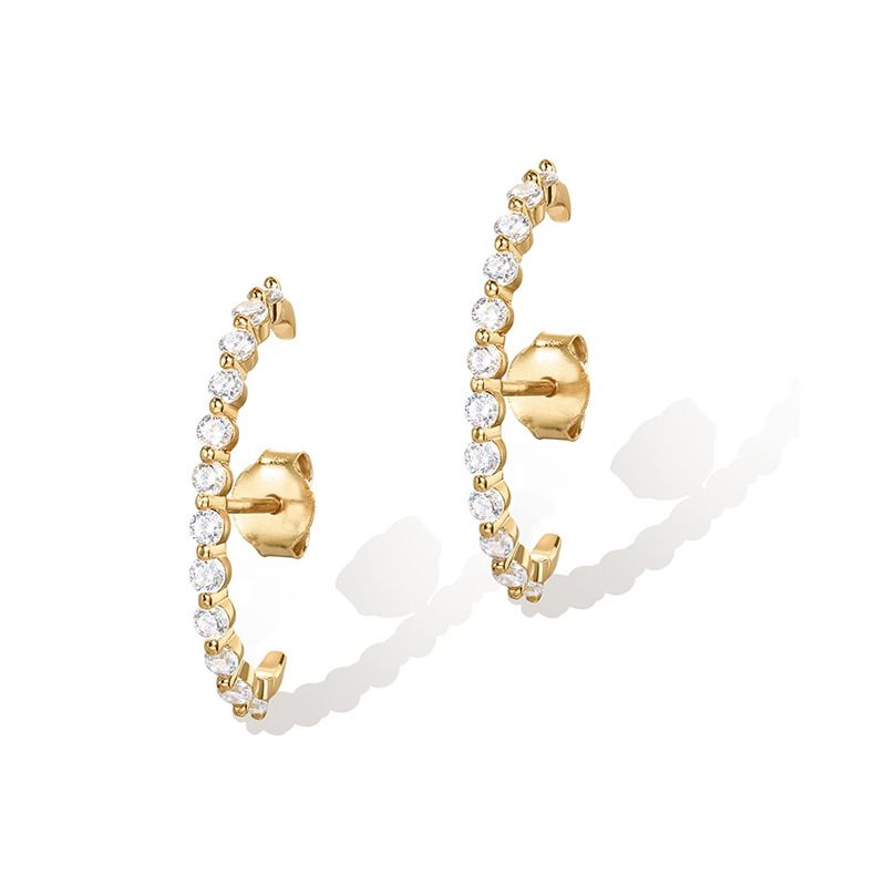 S925 Silber Ohr Nadel Eingelegten Diamant Persönlichkeit Doppel C Förmigen Ohrringe Weiblichen 14K Gold Ohr Schmuck_voghion.com