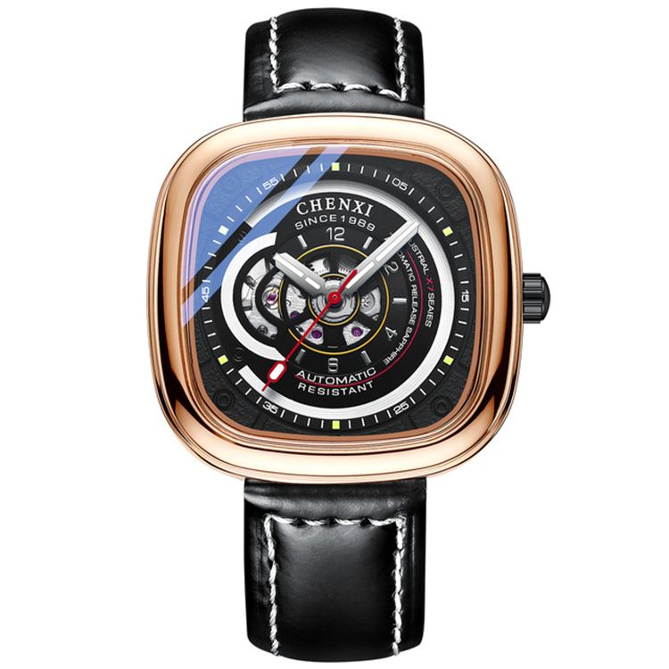 CHENXI 8824 Automatisk Tourbillon-klocka för män Mekanisk skelett Herrklocka Fyrkantig Lyxig Graverad Vintage_voghion.com