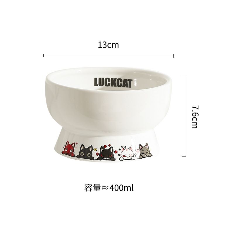 Gamelle anti-basculement en céramique LUCKCAT pour chat, avec protection cervicale et bouche inclinée._voghion.com
