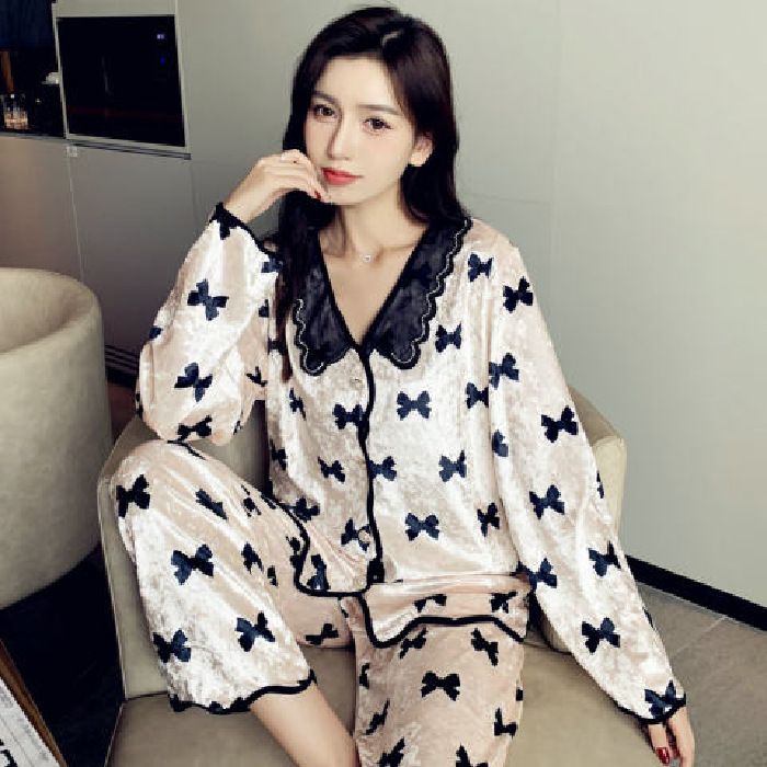 Spring And Autumn New Open-button Lace Collar Comfortable Long-sleeved Trousers Loungewear_voghion.com