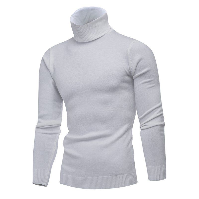 Vêtements pour hommes Automne et hiver Pull de couleur unie Mode masculine Couleur unie Pull slim à col haut Pull de base slim à coupe ajustée_voghion.com