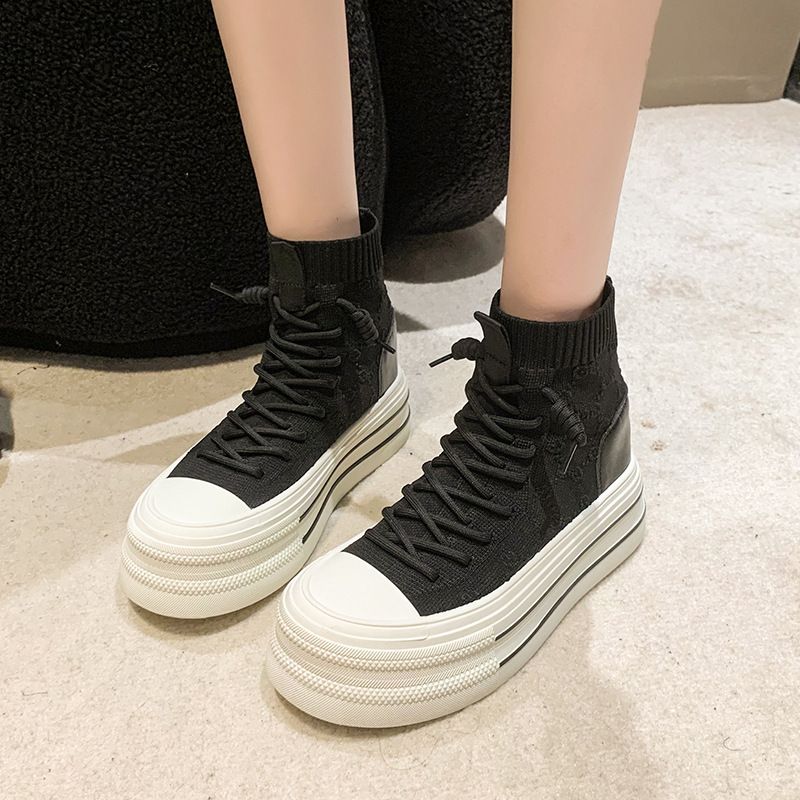 Elastic socks shoes women's spring 2023 new casual knitted high-top women's shoes casual dissolution bottom sports socks boots women_voghion.com