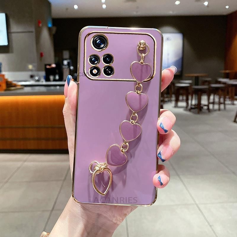 Lussuosa custodia a catena con placcatura a cuore per Xiaomi Mi Poco X4 M4 X3 Pro 4G 5G con cinturino quadrato su Xiaomi Poco X 3 _voghion.com
