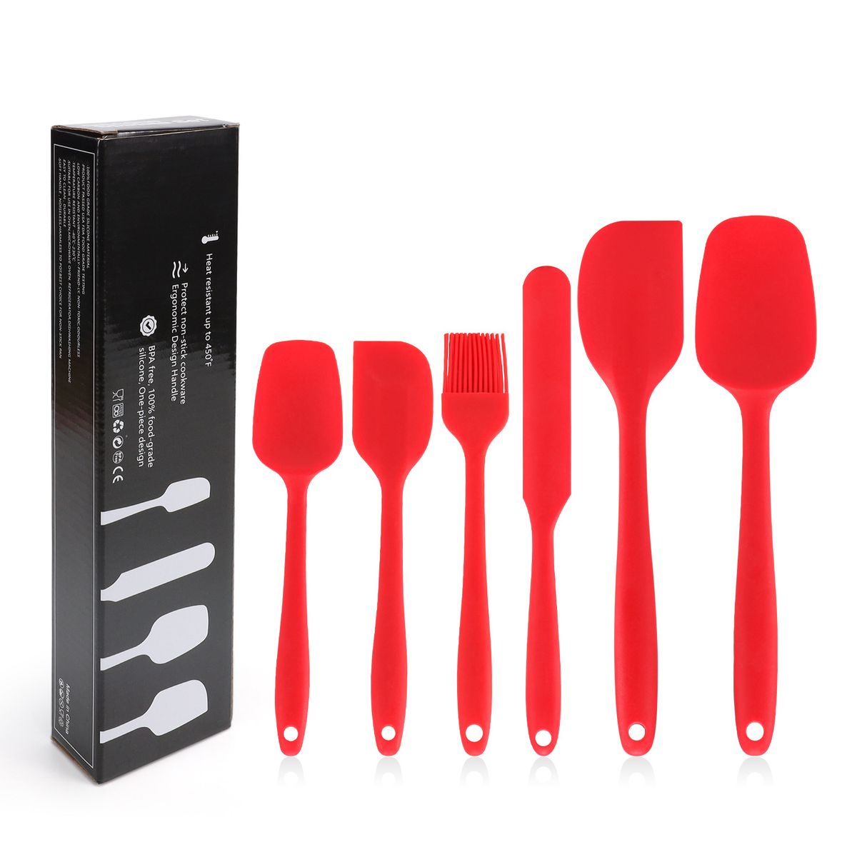 Silicone Kitchenware 6-piece Set, Cream Integrated Scraper, Spatula, Oil Brush, Size Scraper Set_voghion.com