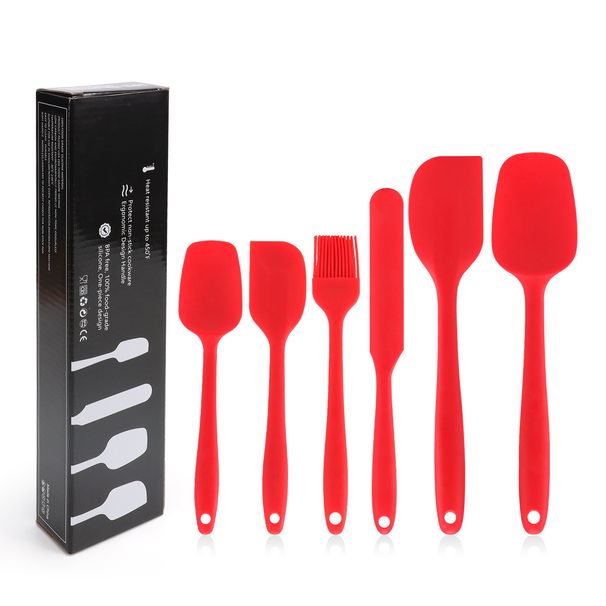 Silicone Kitchenware 6-piece Set, Cream Integrated Scraper, Spatula, Oil Brush, Size Scraper Set_voghion.com