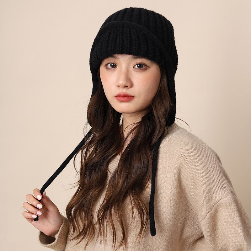 Koreański styl Film~Twarz Mały Jednolity Kolor Pasek Dzianinowy Wełniany Latający Damski Zimowy Uniwersalny Ochrona Słuchu Student Lei_voghion.com