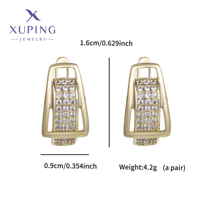1 paio di orecchini a bottone in stile semplice con placcatura rotonda geometrica intarsiata in rame con pietre preziose artificiali placcate in oro 14K_voghion.com