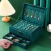 Vintage Velvet Jewelry Box With 10 Hooks - 3-Tier Large Capacity Organizer For Earrings, Necklaces & Rings (Dark Green)_voghion.com