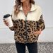 Women's Faux Fur Leopard Print Coat - Oversized Winter Jacket With Stand Collar For Bold Style (Beige, S-XL)_voghion.com