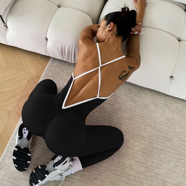 Mono deportivo ajustado sin mangas con bloqueo de color para yoga, secado rápido, con hilo_voghion.com