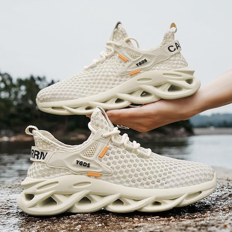 Breathable Mesh Men's Casual Sneakers - Lightweight Comfortable Walking Shoes For Running, Gym & Daily Wear (Blue/Beige/Black)_voghion.com