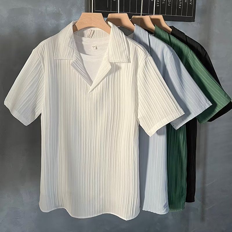 Men's Clothing Summer Casual Short Sleeved Shirt With Ice Silk_voghion.com