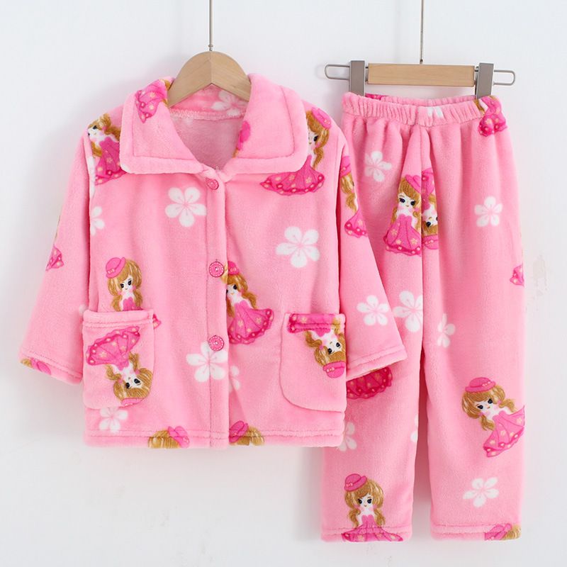 Herbst/Winter Kinder-Flanell-Pyjamas, verdickter, warmer Jungen-Korallensamt-Homewear-Sets für Mädchen, große Jungen und Kinder_voghion.com