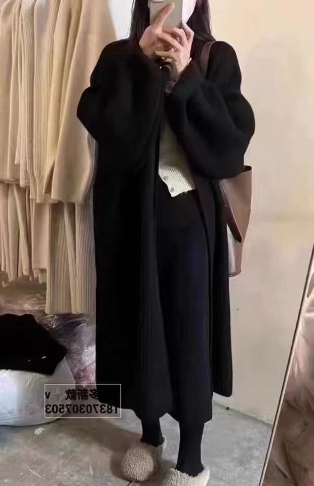 Versão coreana estilo preguiçoso longo cardigan de malha para mulheres 2024 outono inverno novo solto e emagrecimento cor sólida suéter_voghion.com