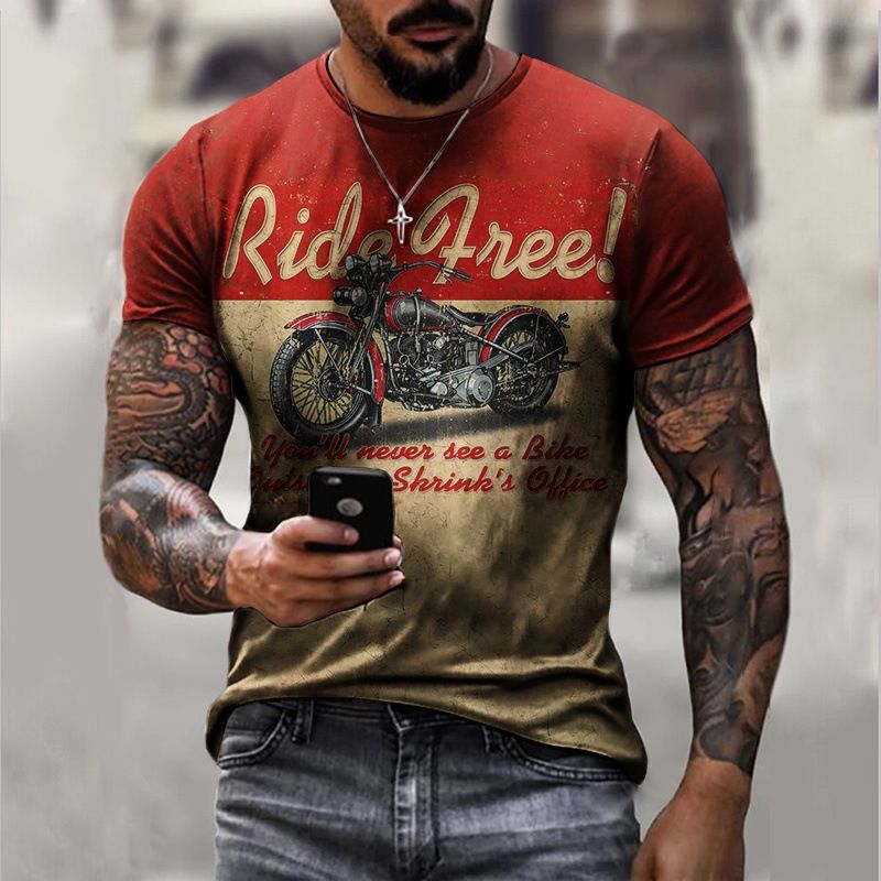 2023 New Motorcycle Leisure Digital Printing Slim Fit Pullover Men's Short sleeved T-shirt_voghion.com