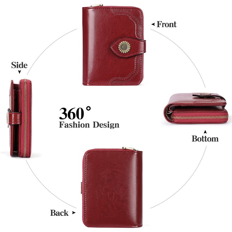 Carteira curta feminina de couro genuíno, carteira curta com zíper duplo, carteira vintage de couro com cera de óleo_voghion.com