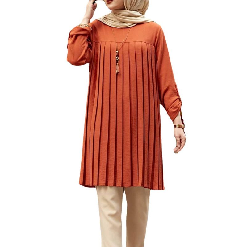 Vêtements pour femmes décontractés plissés amples à manches longues col rond pull chemise hauts sud-est_voghion.com