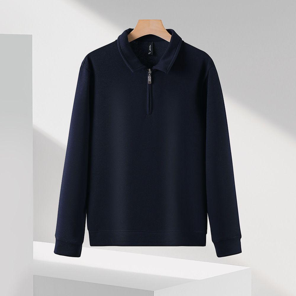 Herren-Polo-Sweatshirt mit halbem Reißverschluss, 360 g, schweres Gewicht – Premium-Mamba-Baumwolle, entspannte Passform, lässiger Pullover mit Kragen (Weiß, Schwarz, Marineblau)_voghion.com