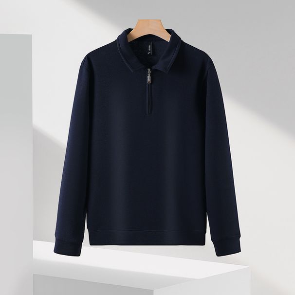 Herren-Polo-Sweatshirt mit halbem Reißverschluss, 360 g, schweres Gewicht – Premium-Mamba-Baumwolle, entspannte Passform, lässiger Pullover mit Kragen (Weiß, Schwarz, Marineblau)_voghion.com