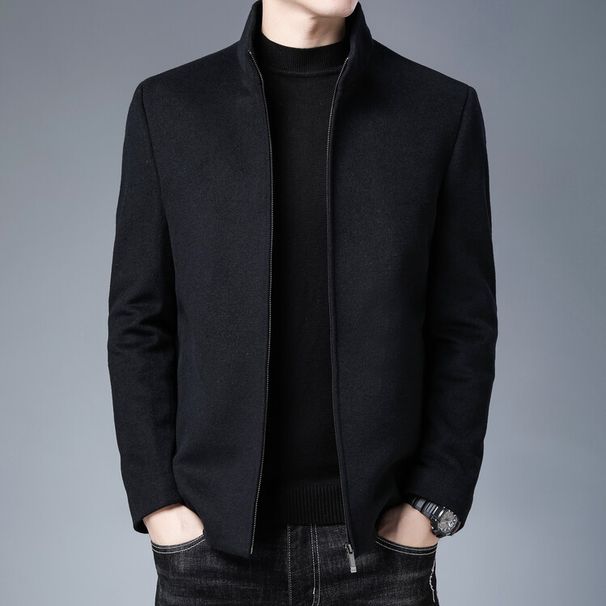 KAIDINGSEN Stehkragen Wollmischung Jacke Herren Herbst und Winter Neue Herren Business Reißverschluss Einfarbig Jacke Trend_voghion.com