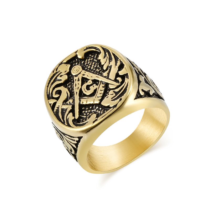 Retro style Freemasonry titanium steel ring domineering men's brotherhood wrench personality hand jewelry_voghion.com