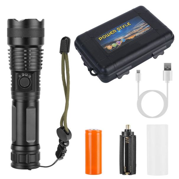 Tactical LED Flashlight Zoomable Rechargeable Search Light Torch 50000LM With 5Modes SOS Night Light For Night Walking Adventures_voghion.com