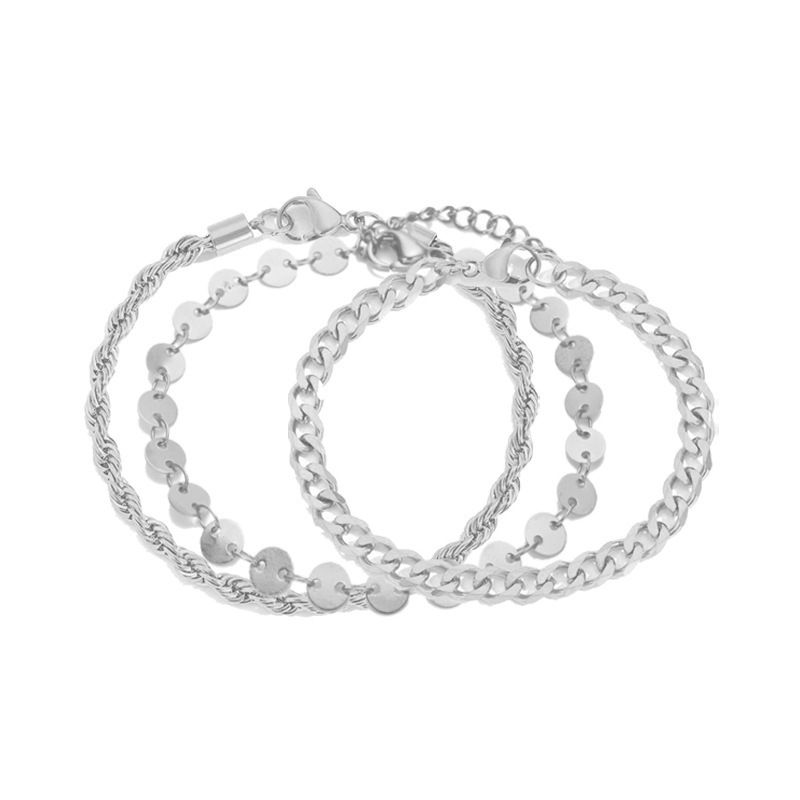 Bracciale impilabile da donna con catena cubana, semplice set di gioielli alla moda, bracciale impilabile con catena cubana in acciaio inossidabile_voghion.com