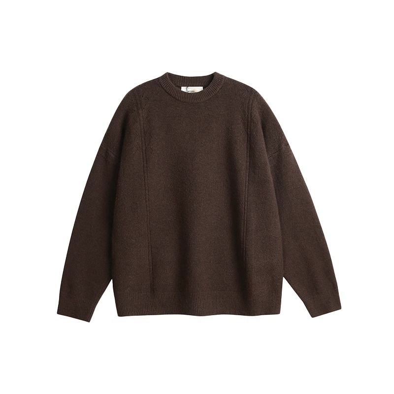 Maglione retrò tinta unita per uomo in autunno e inverno, versatile, casual, base ampia, silhouette basica, maglia lavorata a maglia_voghion.com