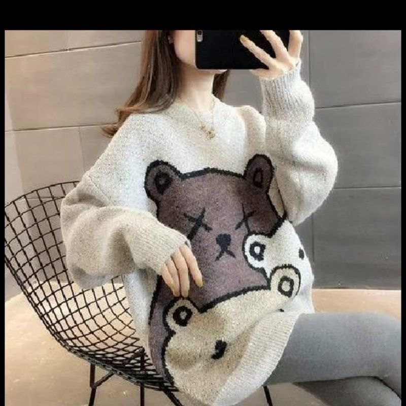 Thick lazy style sweater with added velvet, women's autumn and winter loose outer layer bottom top, 2024 new versatile_voghion.com