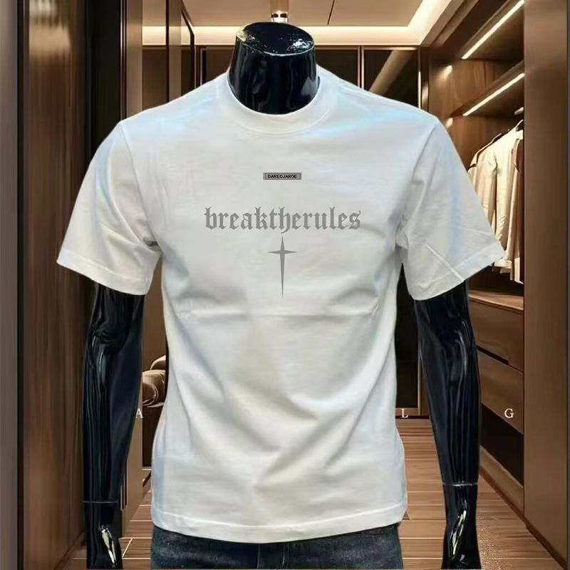 Maglietta casual a maniche corte con scollo rotondo, in puro cotone, pesante e alla moda, da uomo_voghion.com