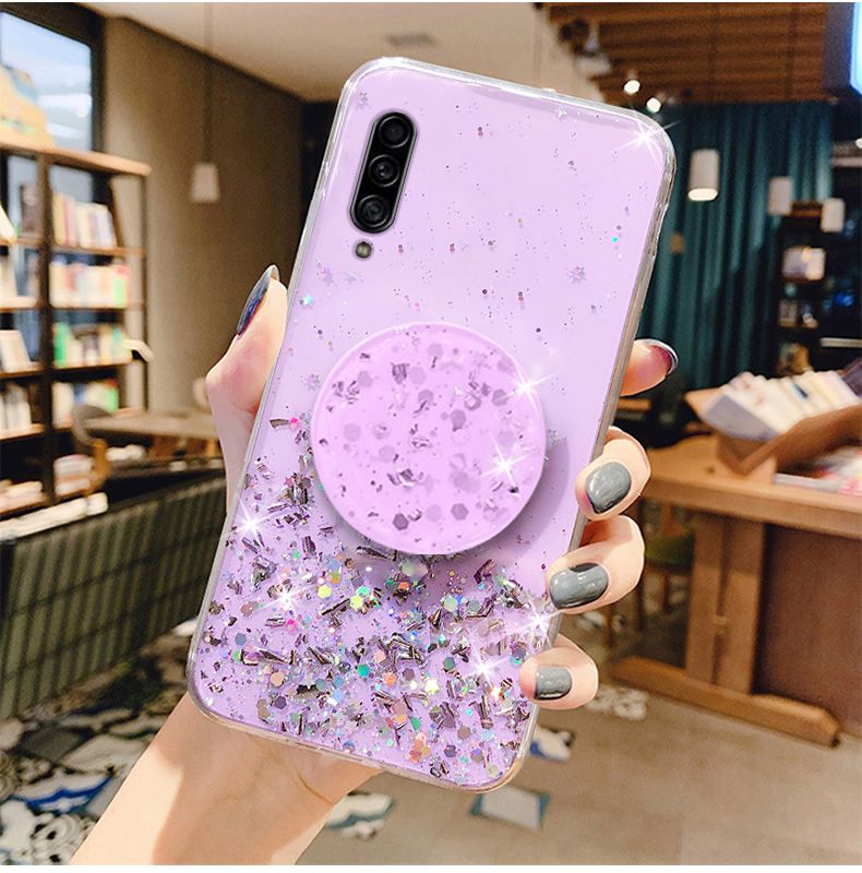 Bling Glitter Silver Foil phone holder Case For Samsung Galaxy A10 A20 A30 A40 A50 A60 A70 A80 A10S A20S A20E Silicone Cover_voghion.com