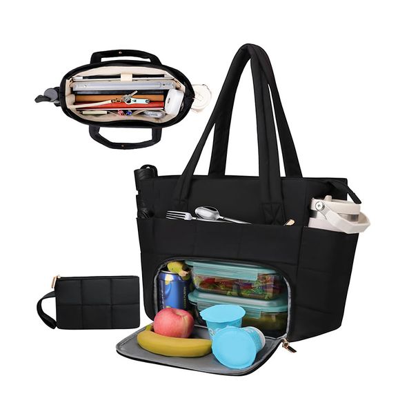 Foldable Lunch Bag With Handle – Lightweight & Compact Insulated Food Carrier For Work, School & Picnics (Black)_voghion.com