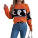 Maglione a maniche lunghe con contrasto di colore e tema Halloween per autunno e inverno, abbigliamento da donna_voghion.com