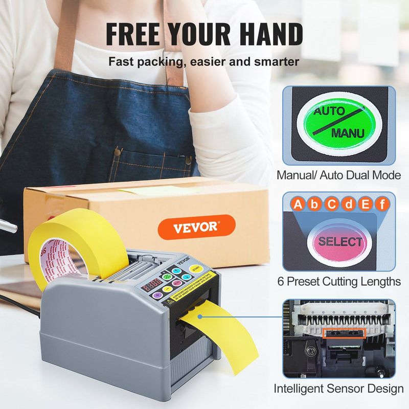 VEVOR Automatic Tape Dispenser Adhesive Electric Tape Cutter Packaging Machine Tape Cutting Machine 6-60mm Tape Width_voghion.com