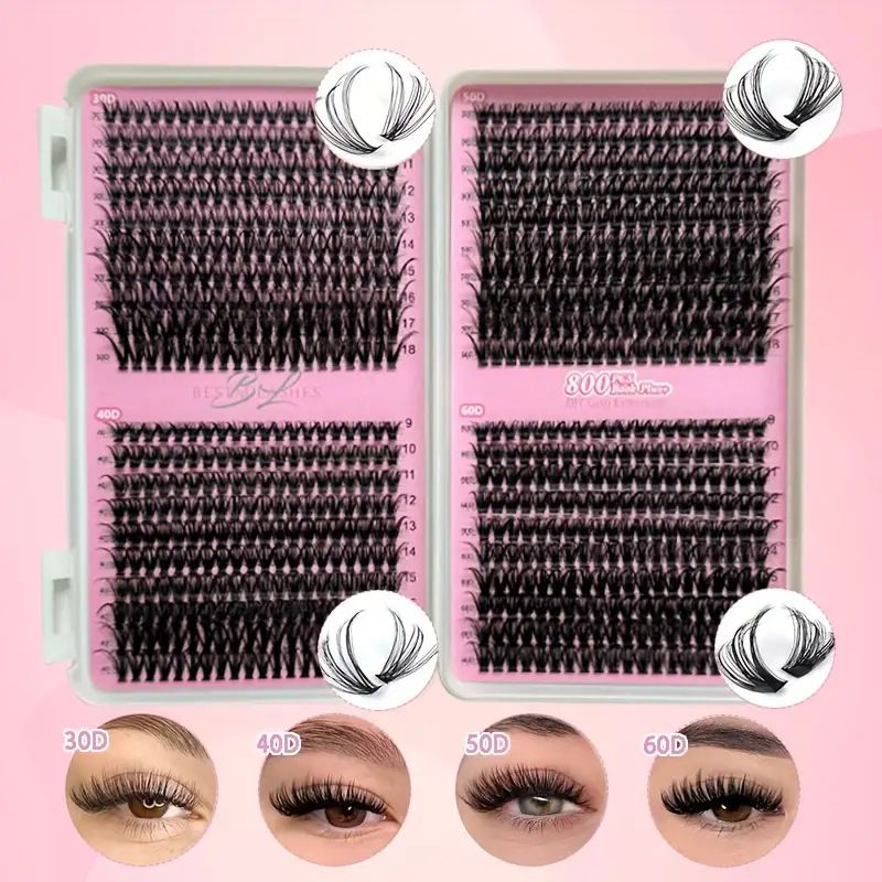 ​800 Clusters DIY Cluster Lashes Book - 30D/40D/50D/60D (D-Curl, Pre-Sectioned For Custom Volume, Professional Lash Extension Kit)​_voghion.com