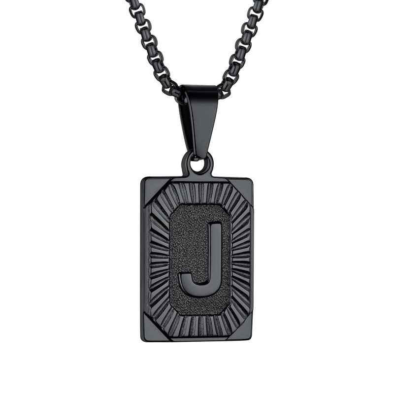 Collana con ciondolo iniziale con targhetta per cani nera Laatikui, lettera J, in acciaio inossidabile, con catena a maglie quadrate, per figlio, papà, marito_voghion.com