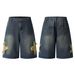 Men's Clothing Retro Denim Shorts With Star Patchwork Embroidery Loose Shorts_voghion.com