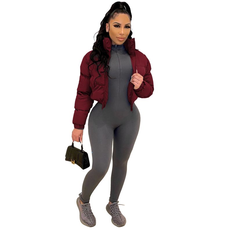ANJAMANOR Zip Up Turtleneck Cropped Puffer Jacket Solid Color Wholesale Winter Clothes Women Bubble Coat Outwear_voghion.com