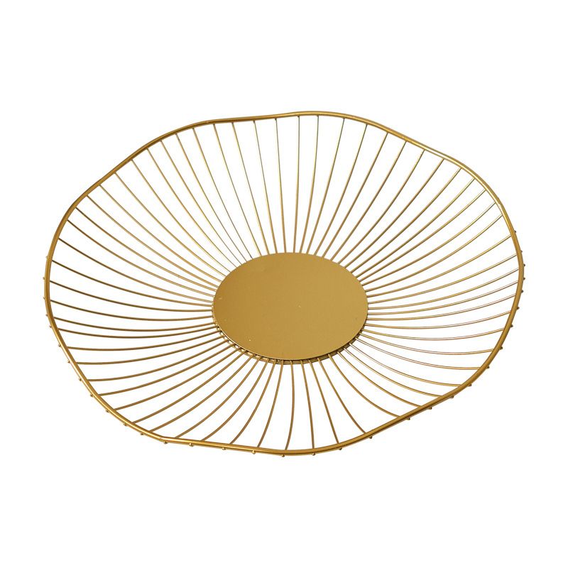 Nordic Iron Fruit Basket – Elegant Snack Tray For Living Room & Dining Table (Large/Small, Round/Flat, Gold/Black, Geometric Design, Multi-Purpose)​_voghion.com