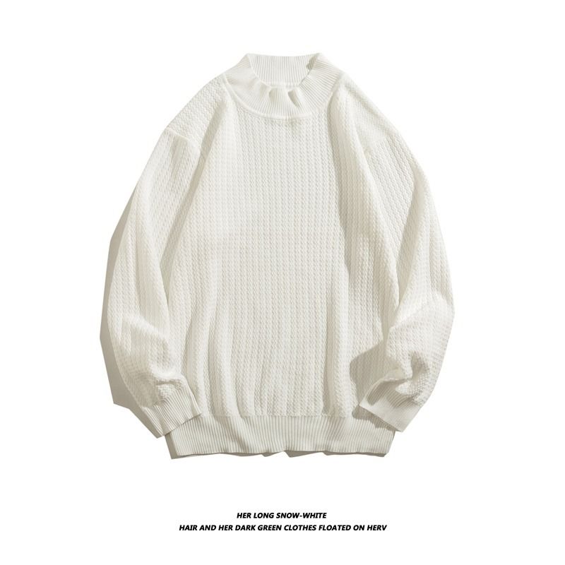 New Winter Casual Simple Solid Color Knitted Sweater for Men, Loose and Popular, High Collar Design, Student Versatile Sweater_voghion.com