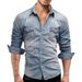 Men's Casual Denim Short Sleeve Shirt - Summer V-Neck Relaxed Fit, Light/Dark Blue & Gray, Sizes M-3XL_voghion.com